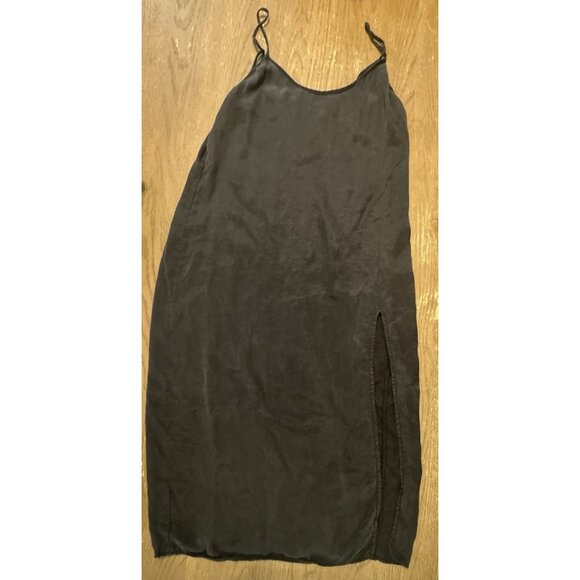 Zara Women Large Fillsens Black Strappy Midi Maxi Slip Dress Slit Glam Party - Picture 10 of 11